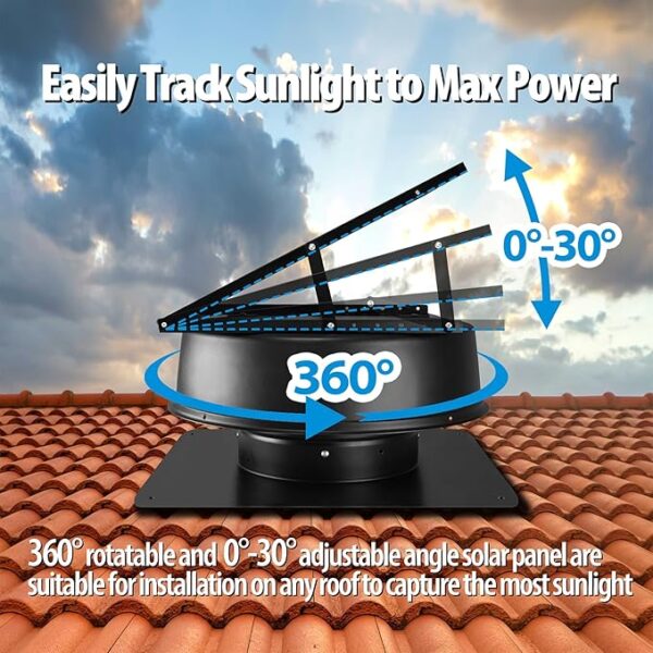 35W Solar Attic Fan with 110V Smart Power Adapter & 65ft Remote - Image 2