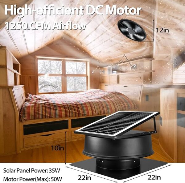 35W Solar Attic Fan with 110V Smart Power Adapter & 65ft Remote - Image 6
